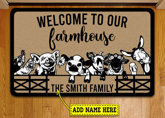 Joycorners Personalized Farm Animal Doormat, Welcome To Our Farmhouse Gift For Farmers, New Home Gift, Housewarming Gift, Farm Decor LM0210