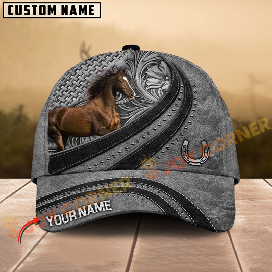 Joycorners Thoroughbred Horse Gray Leather Pattern Personalized Name 3D Cap