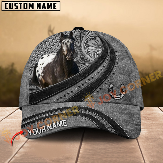 Joycorners Appaloosa Horse Gray Leather Pattern Personalized Name 3D Cap
