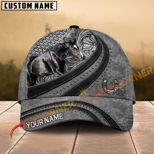 Joycorners Warmblood Horse Gray Leather Pattern Personalized Name 3D Cap