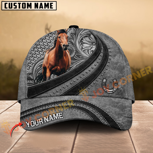 Joycorners Hackney Horse Gray Leather Pattern Personalized Name 3D Cap