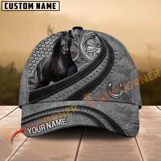 Joycorners Friesian Horse Gray Leather Pattern Personalized Name 3D Cap