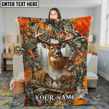 Joycorners Deer Hunting Blaze Orange Camo Breakthrough Buck Battle Personalized 3D Blanket