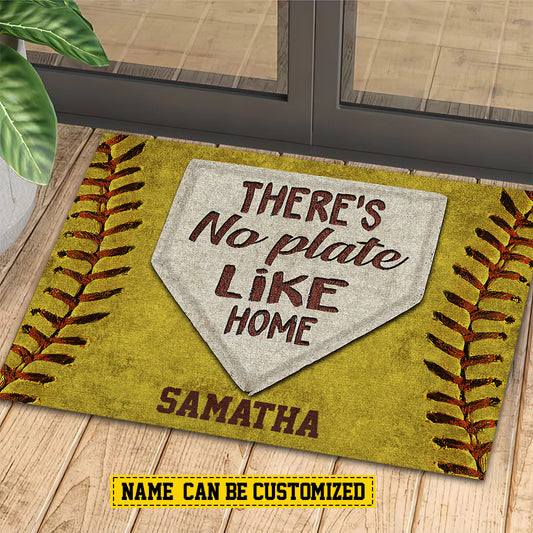 Joycorners Vintage Softball Doormat, There's No Plate Like Home, Personalized Softball Doormat For Home Decor Housewarming Gift, Welcome Mat Gift For Softball Lovers LM0210