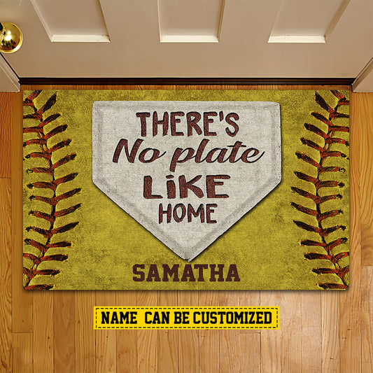 Joycorners Vintage Softball Doormat, There's No Plate Like Home, Personalized Softball Doormat For Home Decor Housewarming Gift, Welcome Mat Gift For Softball Lovers LM0210