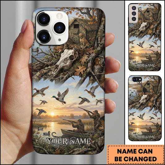 Joycorners Artist Hunting Duck Dog Blind Sunrise Scene Vintage Art Personalized Name Phone Case