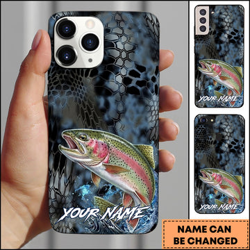 Joycorners Trout Fishing Phone Case  Dark Hexagon Texture Smoke Blue Art Personalized Name Phone Case