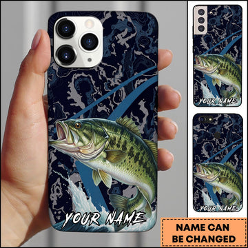 Joycorners Fishing Dark Water Topographic Pattern Personalized Name Phone Case (10 Fish Species)