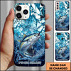 Joycorners Fishing Phone Case Blue Water Splash Fish Art Personalized Name 3D Phone Case (10 Fish Species)