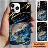 Joycorners Fishing Phone Case Dynamic Water Splash Black Gold Line Personalized Name Phone Case (8 Fish Species)