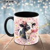 Joycorners Black and White Holstein Cow Bubblegum Flower Glasses Personalized Mug