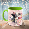 Joycorners Black and White Holstein Cow Bubblegum Flower Glasses Personalized Mug