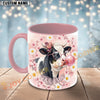 Joycorners Black and White Holstein Cow Bubblegum Flower Glasses Personalized Mug