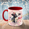 Joycorners Black and White Holstein Cow Bubblegum Flower Glasses Personalized Mug