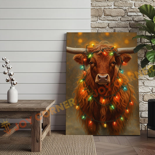 Joycorner Highland Cow Christmas Lights 3D Wrapped Canvas