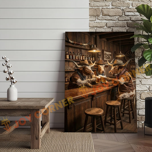 Joycorner Texas Longhorn Western Bar Counter Beer Toast Rustic Canvas