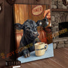 Joycorners Cattle Cow Funny Black Angus Cow Drinking Coffee In Diner Personalized Name Canvas
