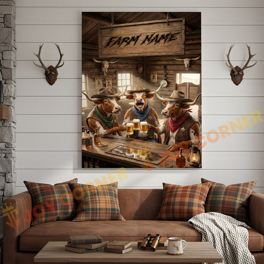 Joycorner Texas Longhorn Trio Western Saloon Beer Cheers Rustic Bar Sign Customized Farm Name Canvas