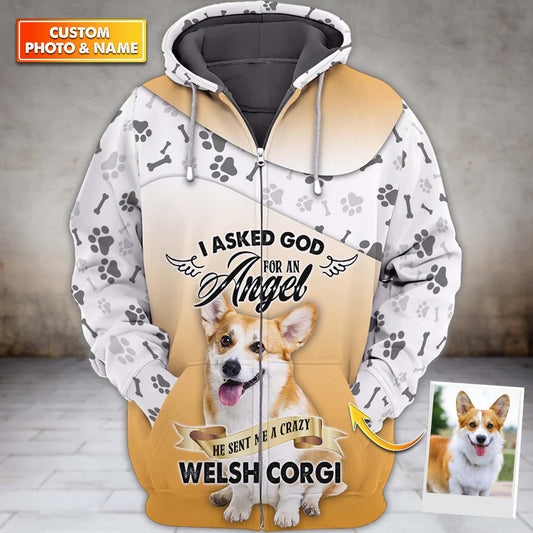 Joycorners Welsh Corgi I Asked God 3D Custom Name And Dog Full Print Shirts