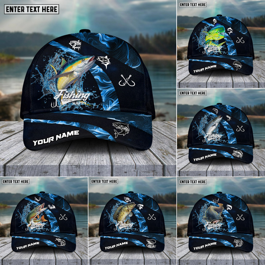 Joycorners Fishing Blue Smoke Sport Pattern Personalized Name 3D Cap (11 Breeds)