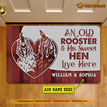 Joycorners Personalized Chicken Doormat, An Old Rooster His Sweet Hen Live Here Gift For Chicken Lovers, New Home Gift, Housewarming Gift, Chicken Decor LM0210