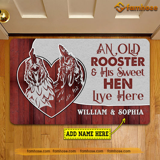 Joycorners Personalized Chicken Doormat, An Old Rooster His Sweet Hen Live Here Gift For Chicken Lovers, New Home Gift, Housewarming Gift, Chicken Decor LM0210