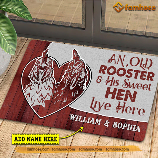 Joycorners Personalized Chicken Doormat, An Old Rooster His Sweet Hen Live Here Gift For Chicken Lovers, New Home Gift, Housewarming Gift, Chicken Decor LM0210