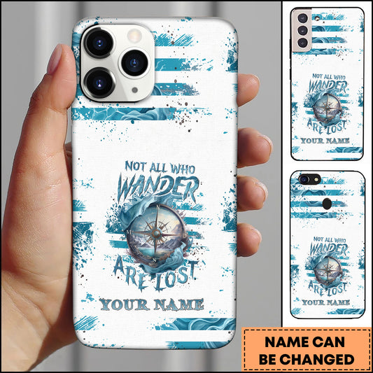 Joycorners Artist Hunting - Not All Who Wander Are Lost Compass Ocean Waves Personalized Name Phone Case