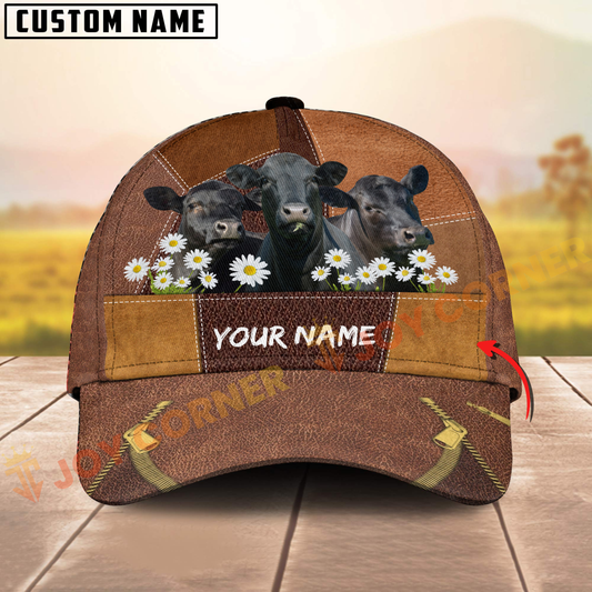 Joycorners Black Cow Farm Customized Name 3D Cap