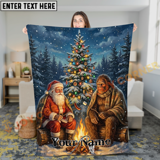 Joycorners Vintage Santa Claus and Bigfoot Toasting Marshmallows Personalized 3D Blanket