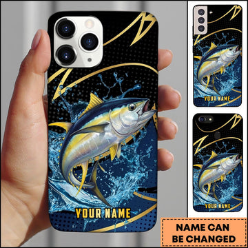 Joycorners Tuna Fishing Phone Case Dynamic Water Splash Black Gold Line Personalized Name Phone Case