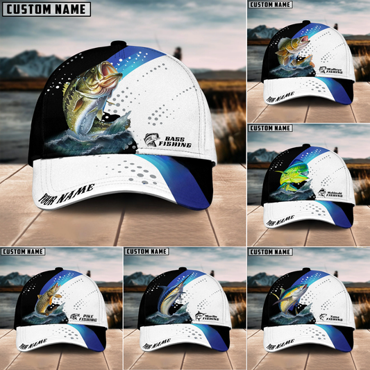 Joycorners Fishing Blue Camo Sport Pattern Personalized Name 3D Cap (11 Breeds)
