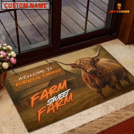 Joycorners Personalized Hereford Cow Farm Sweet Farm Doormat, Custom Family Name Welcome Mat, Country Farmhouse Decor (10 Cattle Breeds)