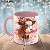 Joycorners Red and White Hereford Cow Bubblegum Flower Glasses Custom Name Mug