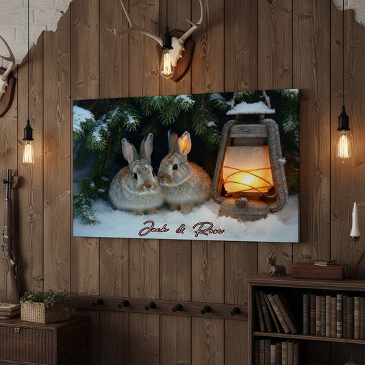 Joycorner Bunny Couple Winter Lantern Cozy Personalized Canvas