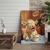 Joycorners Cattle Cow Funny Charolais Cow Drinking Coffee In Diner Personalized Name Canvas