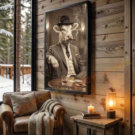 Joycorners Charolais Mafia Style Smoking Cigar Classic Bar Scene Personalized Name Wall Art Canvas