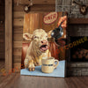 Joycorners Cattle Cow Funny Charolais Cow Drinking Coffee In Diner Personalized Name Canvas