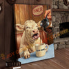 Joycorners Cattle Cow Funny Charolais Cow Drinking Coffee In Diner Personalized Name Canvas