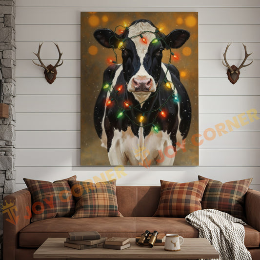 Joycorner Holstein Cow Christmas Lights 3D Wrapped Canvas
