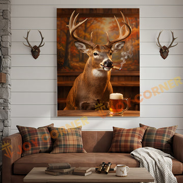 Joycorner Buck Deer Beer Cigar Cabin Interior 3D Wrapped Canvas