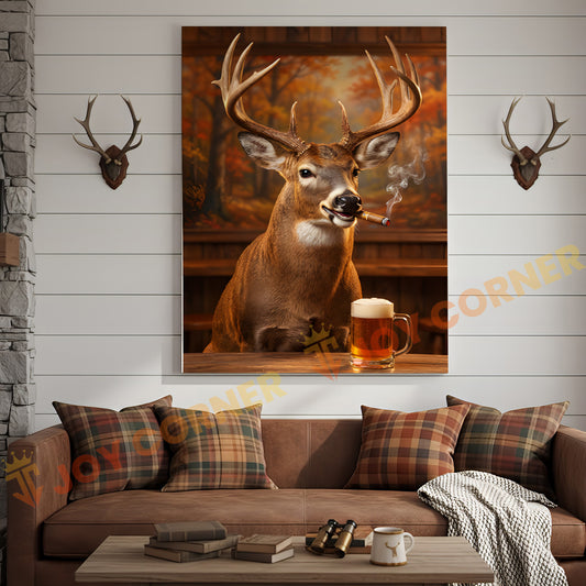 Joycorner Buck Deer Beer Cigar Cabin Interior 3D Wrapped Canvas