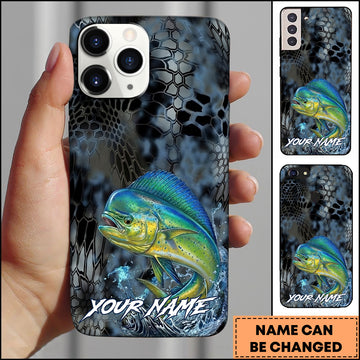 Joycorners Mahi-mahi Fishing Phone Case  Dark Hexagon Texture Smoke Blue Art Personalized Name Phone Case