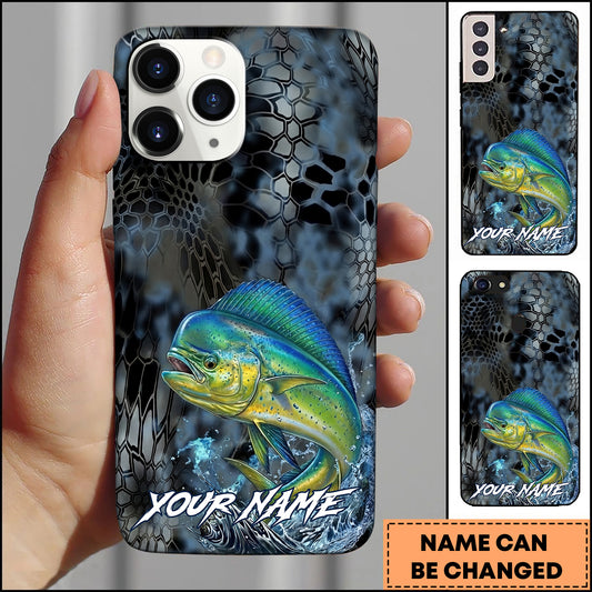 Joycorners Mahi-mahi Fishing Phone Case  Dark Hexagon Texture Smoke Blue Art Personalized Name Phone Case