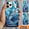 Joycorners Fishing Phone Case Blue Water Splash Fish Art Personalized Name 3D Phone Case (10 Fish Species)