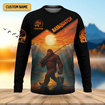 Joycorners Bassquatch Bigfoot Fishing SPF Long Sleeve Shirts, Fishing Shirts For Men, Funny Fishing Shirt, Fisherman Gift