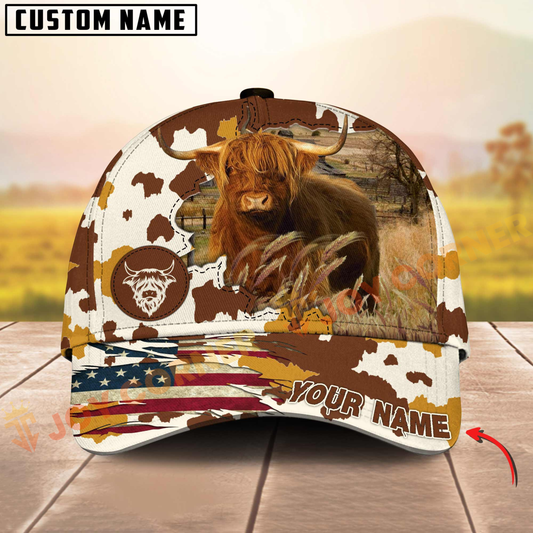 Joycorners American Flag Cowhide Personalized Name 3D Hat