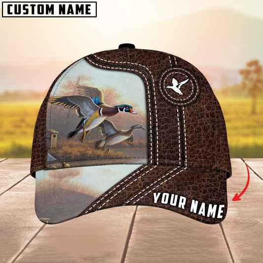 Joycorners Duck Hunting Premium Leather Pattern Mutilcolored Personalized Name 3D Cap