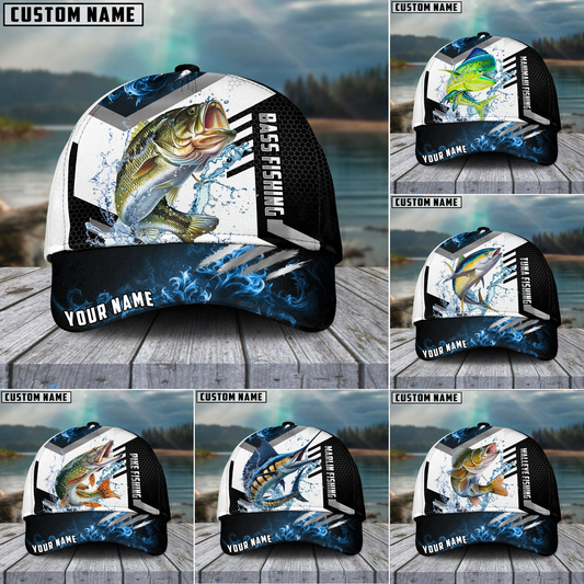 Joycorners Fishing Blue Flame Sport Pattern Personalized Name 3D Cap (11 Breeds)