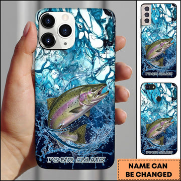 Joycorners Chinook Fishing Phone Case Blue Water Splash Fish Art Personalized Name 3D Phone Case